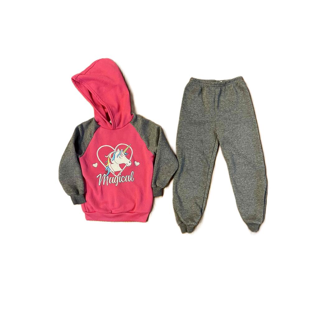 Angel Face Pink Unicorn Heart Magical Embroidered Sweatsuit Tracksuit Girls 5/6